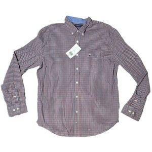 Crown Ivy Classic NWT Plaid Button Down Shirt Orange Blue Long Sleeve Size L (C)
